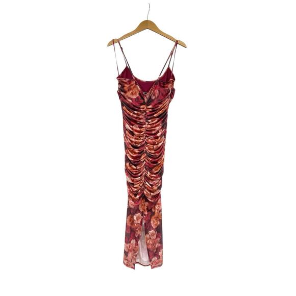 Runaway The Label - Sacha Midi Dress in Wine Floral Bodycon Ruched Womens L New - Picture 3 of 10